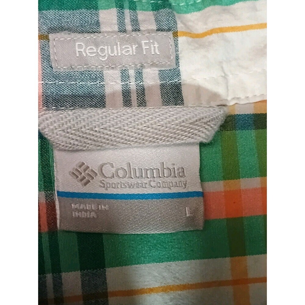 Columbia Mens Large Short Sleeve Plaid Button Down Shirt Teal Blue 100% Cotton - Picture 2 of 16